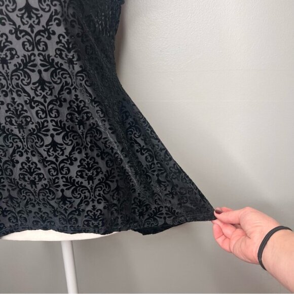 Women’s Sm. Y2K Sheer Velvet Baroque Peplum Sleeveless Top Blouse Witchy Vampire - Picture 5 of 10